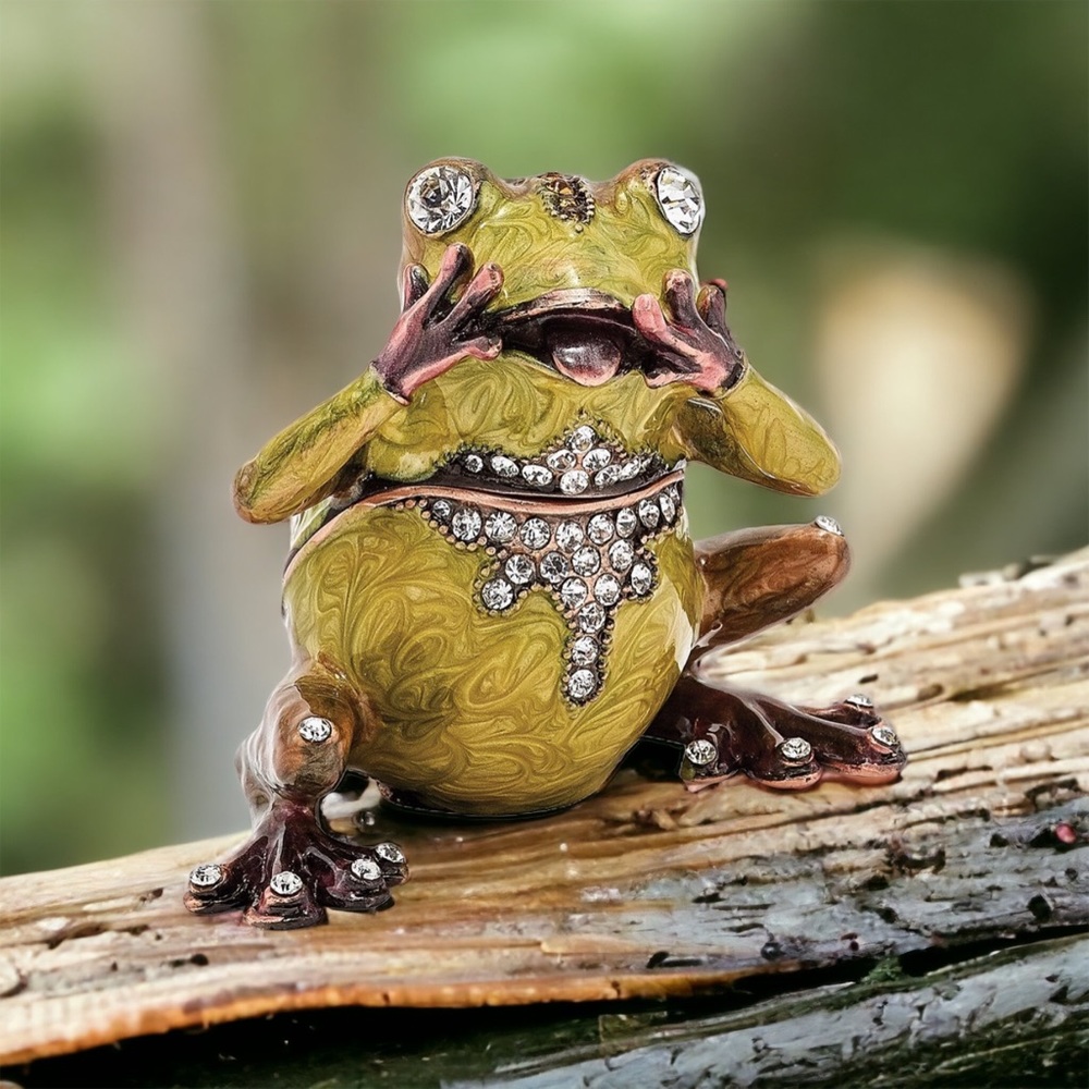 Pewter Bejeweled Crystals Rose-tone OH MY Expressive Frog Trinket Box w  Pendant